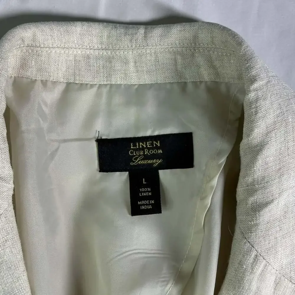 Linen Club Room Luxury Men’s Large 100% Linen Blazer Sport Coat Beige Tan